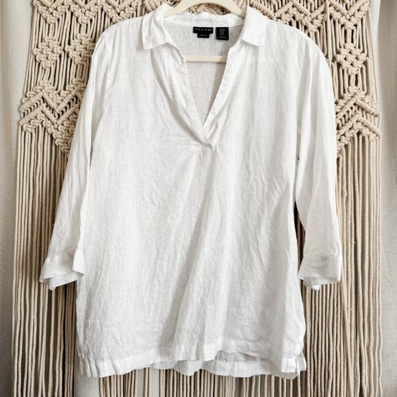 Tahari Women’s Linen Collared Shirt Size Medium GUC - Picture 1 of 8